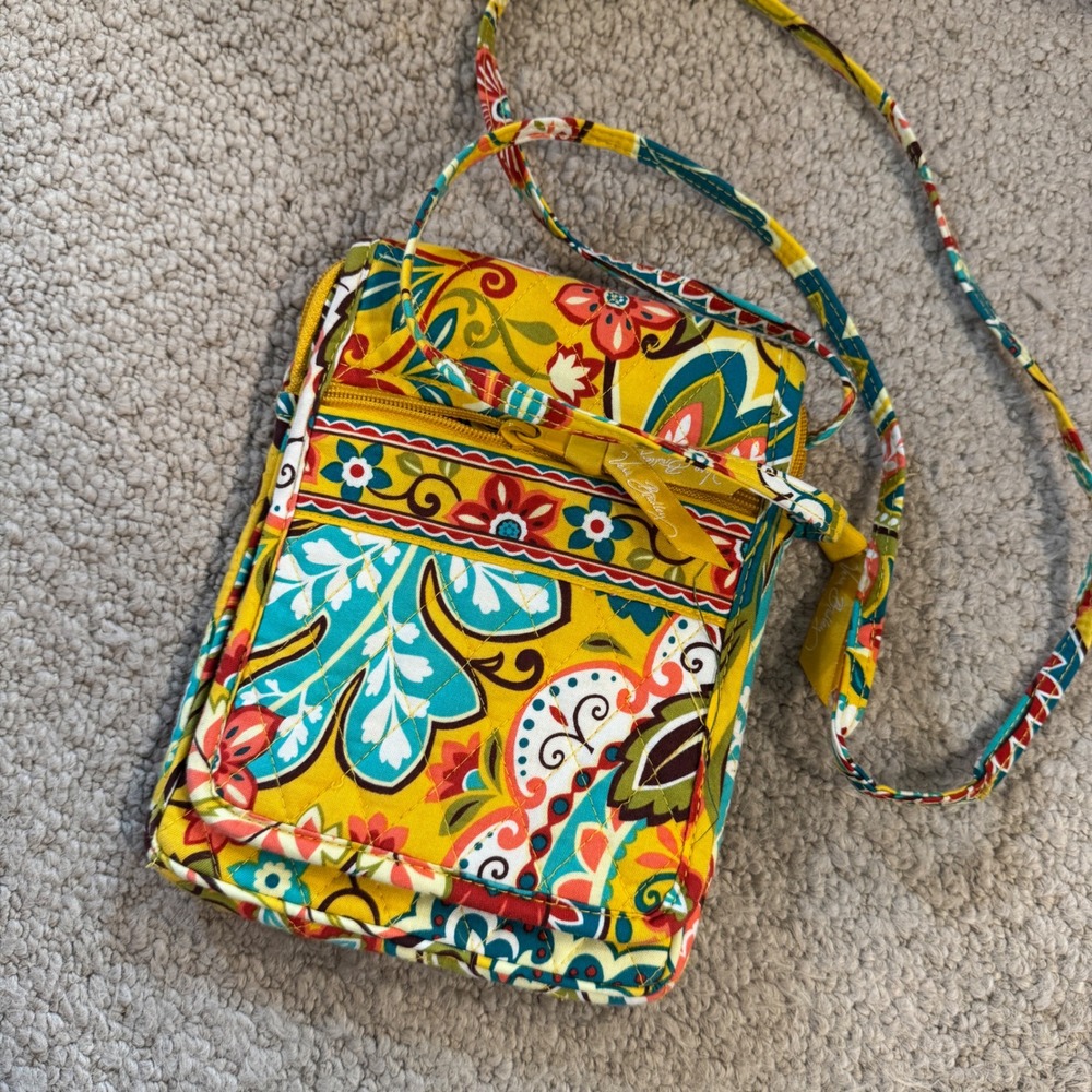 Vera Bradley Sun Valley Quilted Cotton Mini Hipster Crossbody Bag Yellow Floral